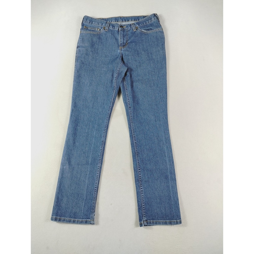 Carhartt Jeans Womens 8 Blue Medium Wash Mid Rise Straight Stretch Denim Pants